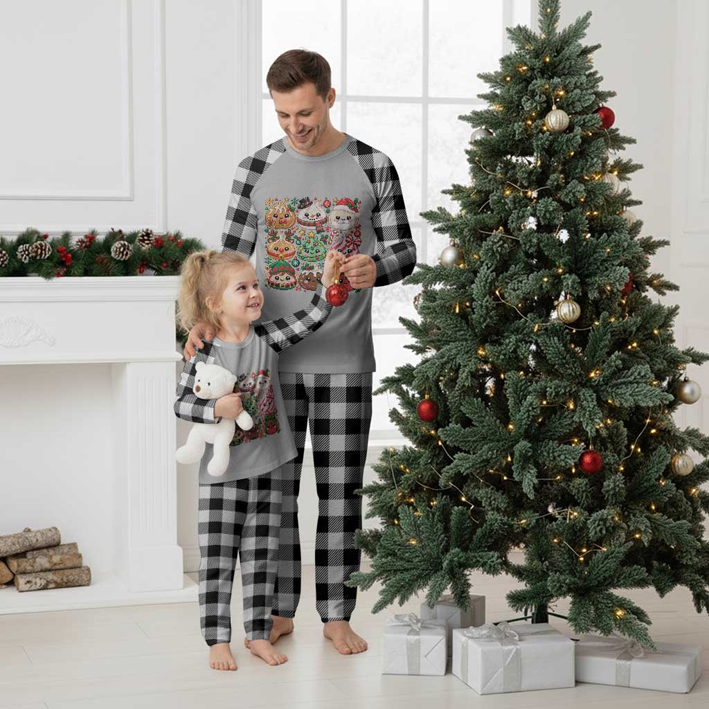 Cute Squishy Christmas Glitter Dumpling Plaid Pajama Set Festive Kawaii Dim Sum TS11