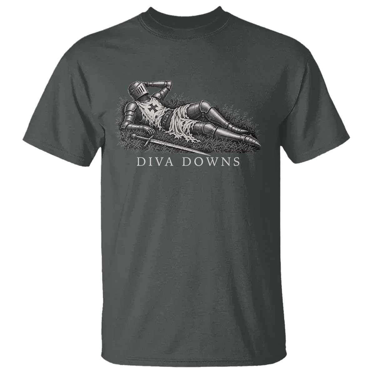 Diva Down Funny Medieval Knight T Shirt Renaissance Armor Humor TS11