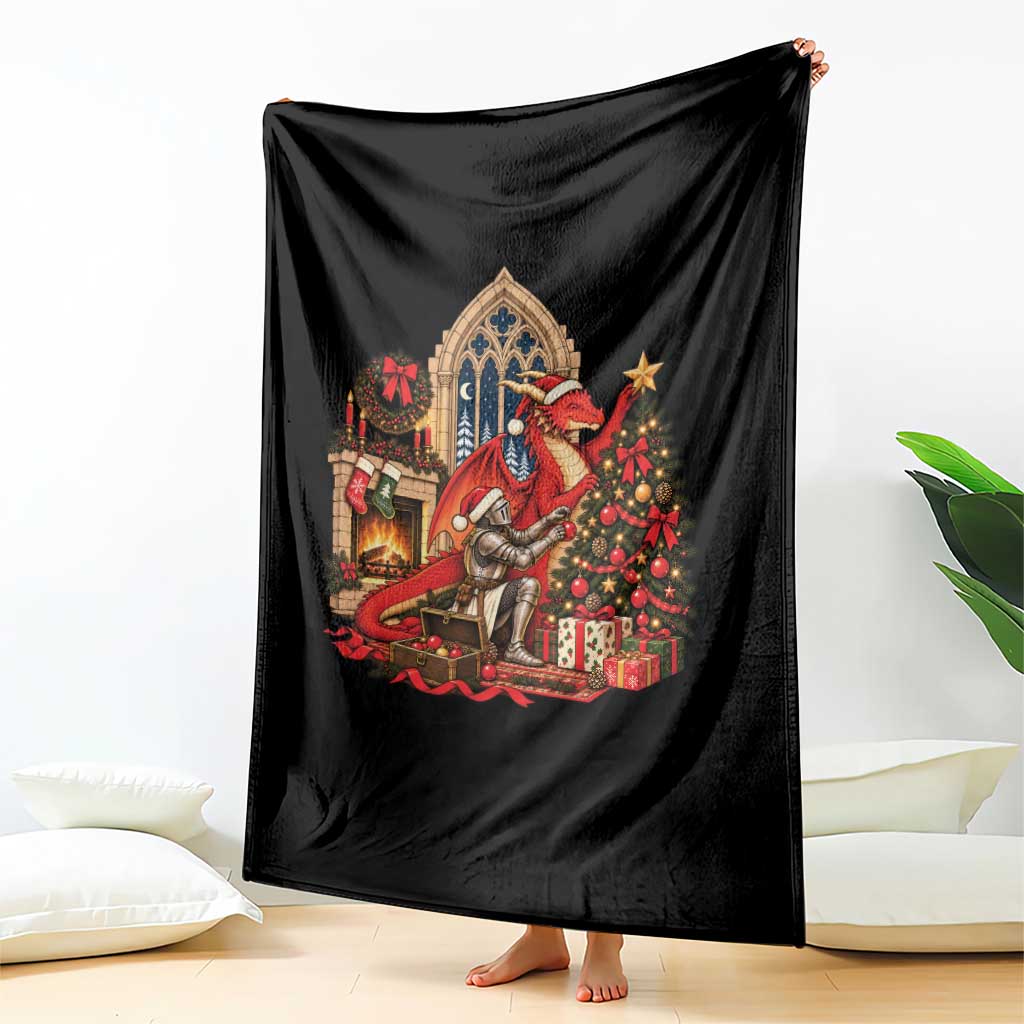 Dragon And Knight Decorating Christmas Tree Throw Blanket Medieval Fantasy Castle Holiday TS10