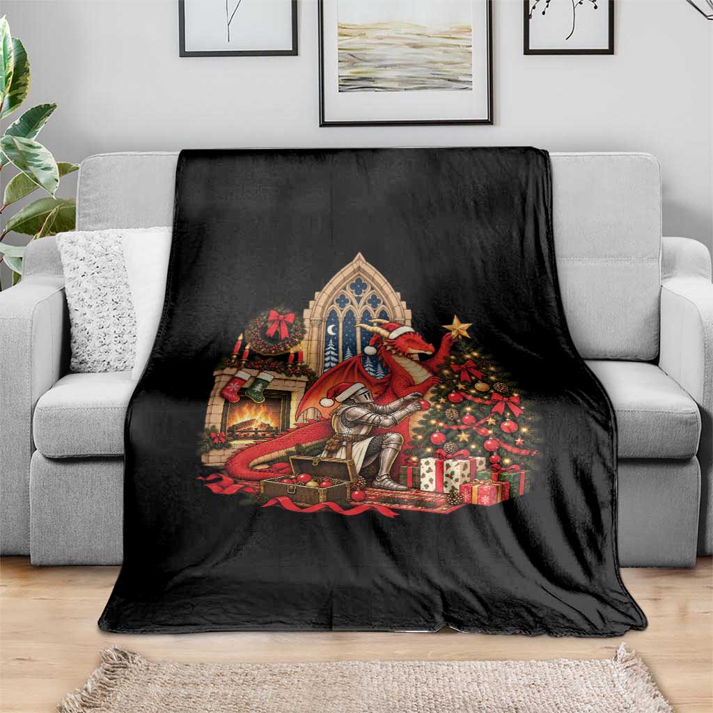 Dragon And Knight Decorating Christmas Tree Throw Blanket Medieval Fantasy Castle Holiday TS10