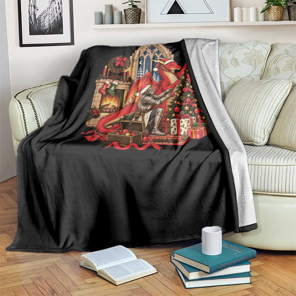 Dragon And Knight Decorating Christmas Tree Throw Blanket Medieval Fantasy Castle Holiday TS10