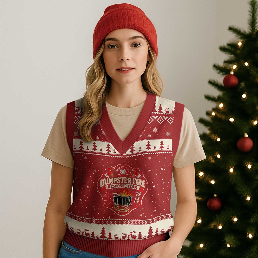 Dumpster Fire Response Team Funny Work Joke Firefighter V-Neck Knit Sweater Vest TS11
