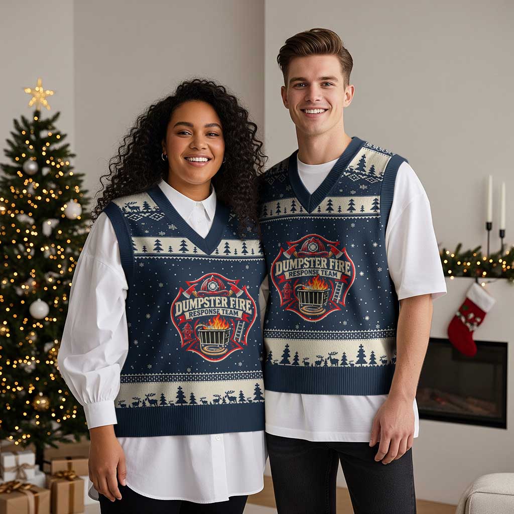 Dumpster Fire Response Team Funny Work Joke Firefighter V-Neck Knit Sweater Vest TS11