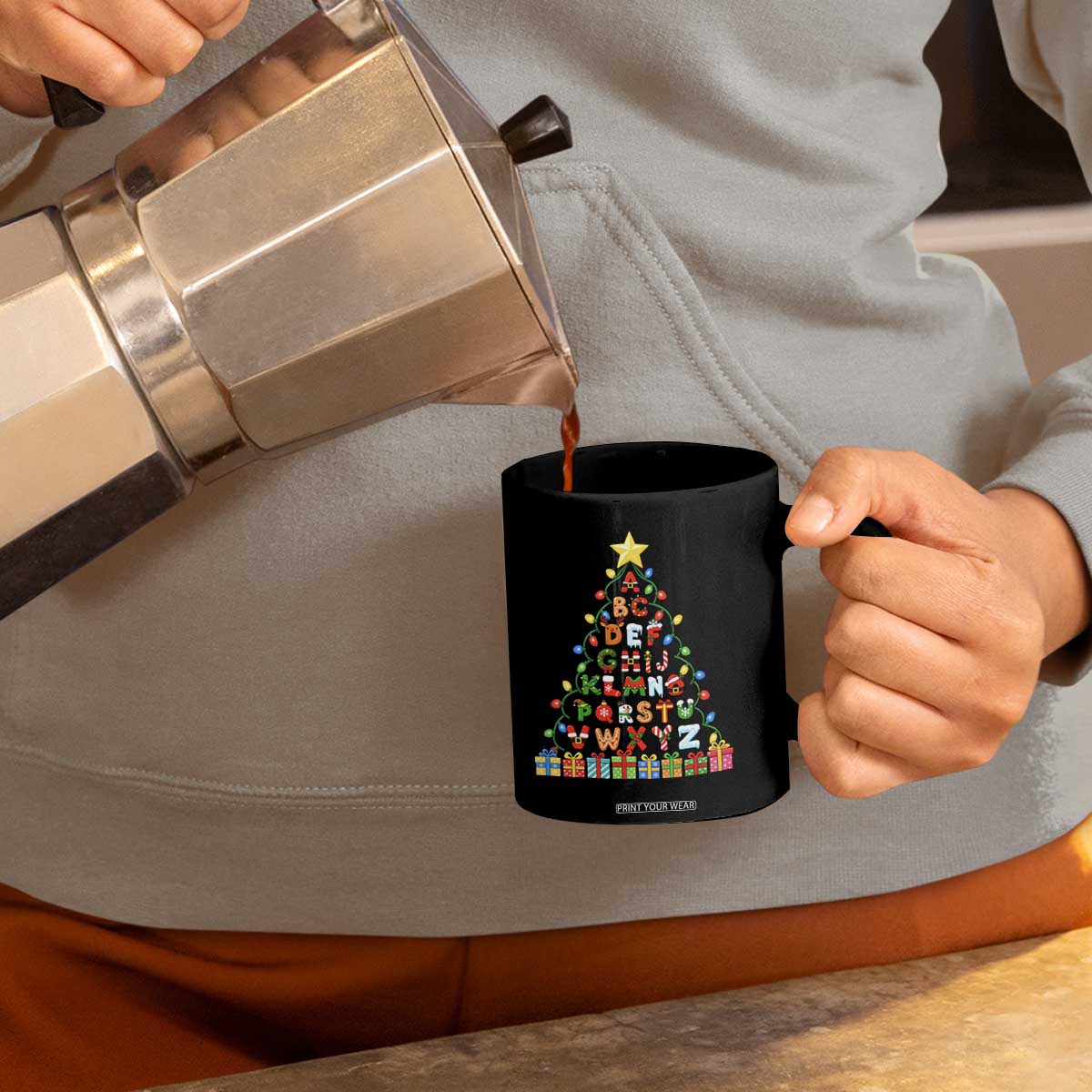 Funny Alphabet Christmas Tree Coffee Mug Kindergarten Teacher Holiday Gift TS12