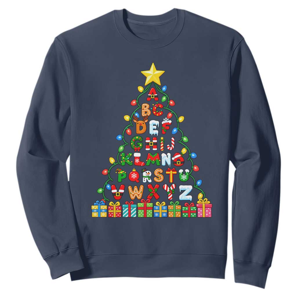 Funny Alphabet Christmas Tree Sweatshirt Kindergarten Teacher Holiday Gift TS12