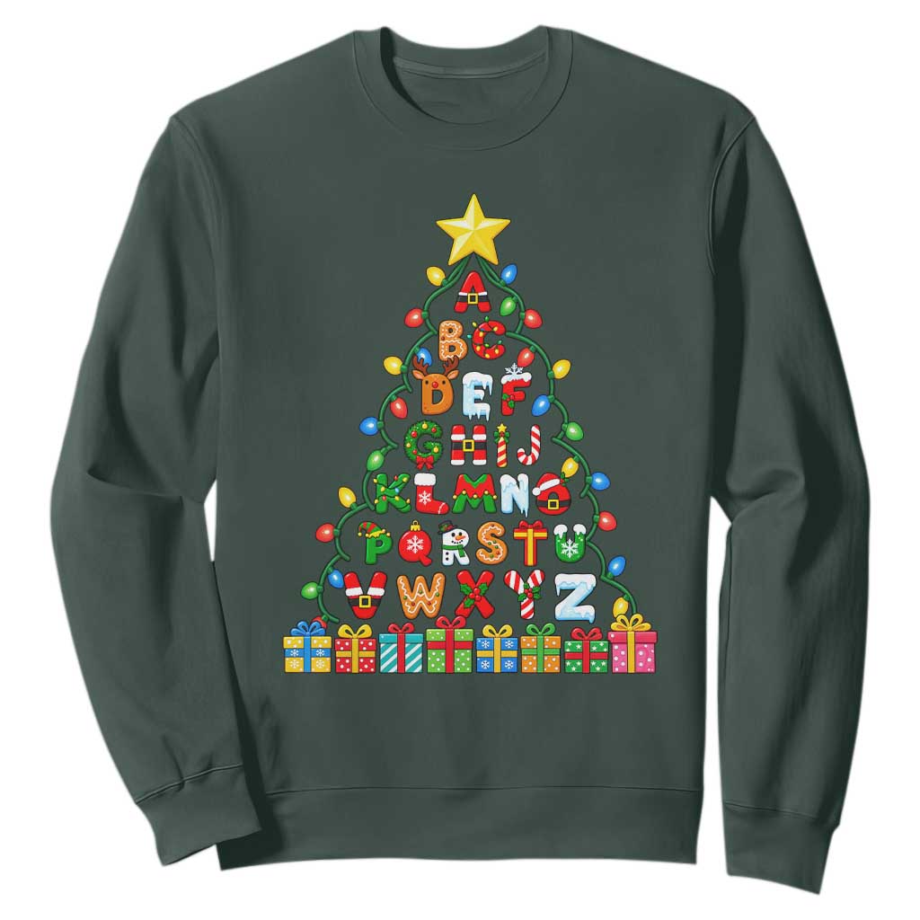 Funny Alphabet Christmas Tree Sweatshirt Kindergarten Teacher Holiday Gift TS12