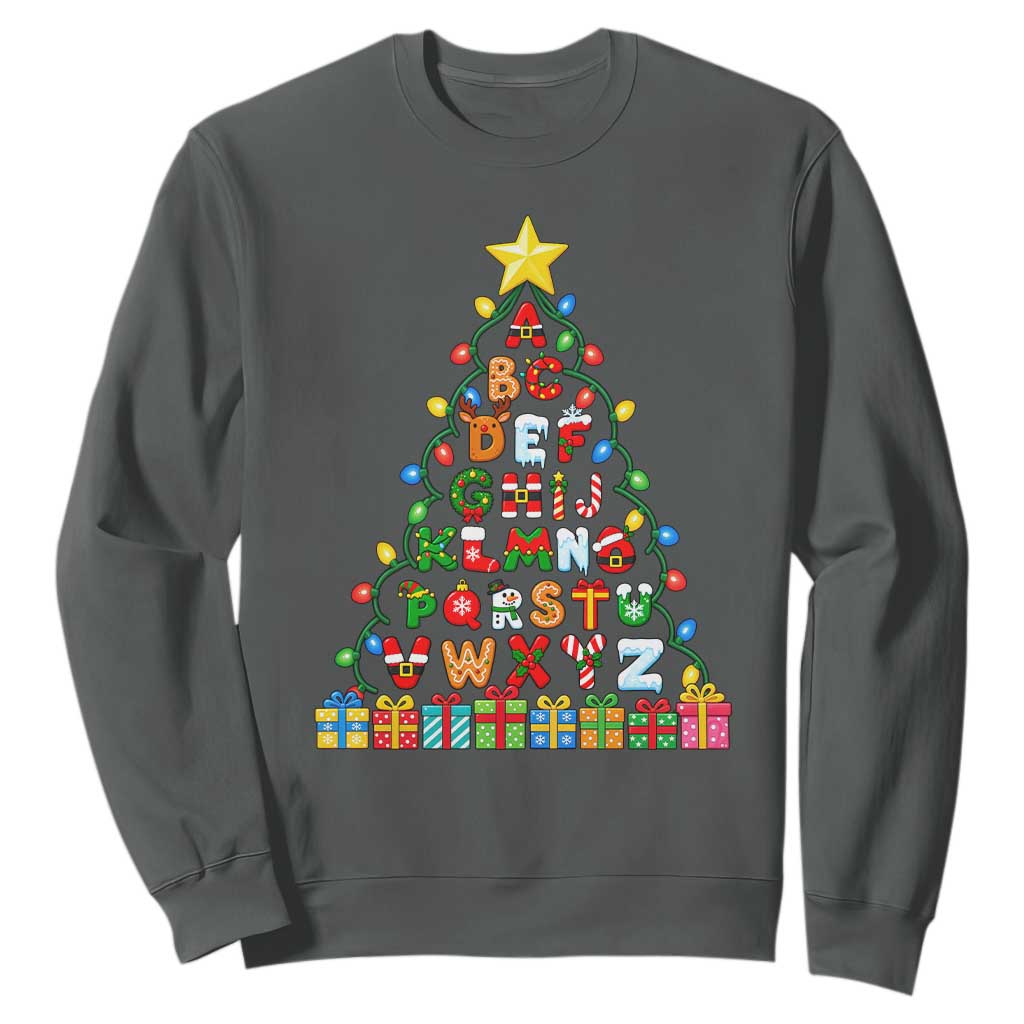 Funny Alphabet Christmas Tree Sweatshirt Kindergarten Teacher Holiday Gift TS12