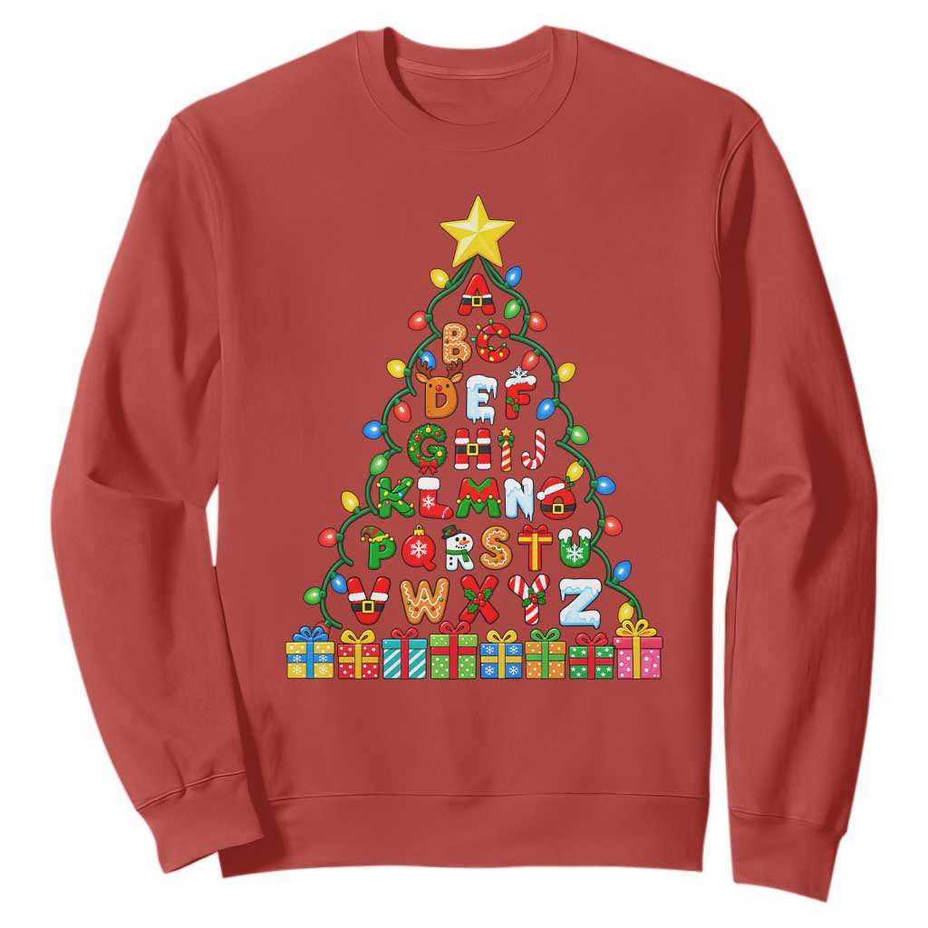 Funny Alphabet Christmas Tree Sweatshirt Kindergarten Teacher Holiday Gift TS12