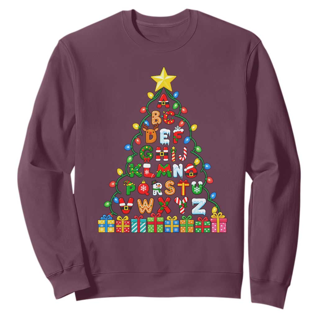 Funny Alphabet Christmas Tree Sweatshirt Kindergarten Teacher Holiday Gift TS12