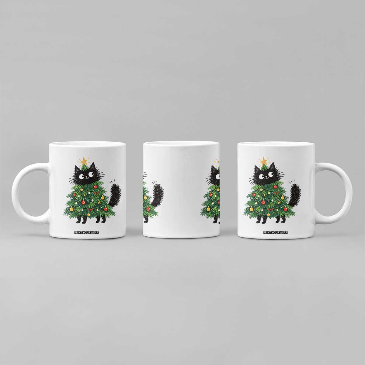 Funny Black Cat Christmas Tree Coffee Mug Holiday Kitten Cat Lover Graphic TS10