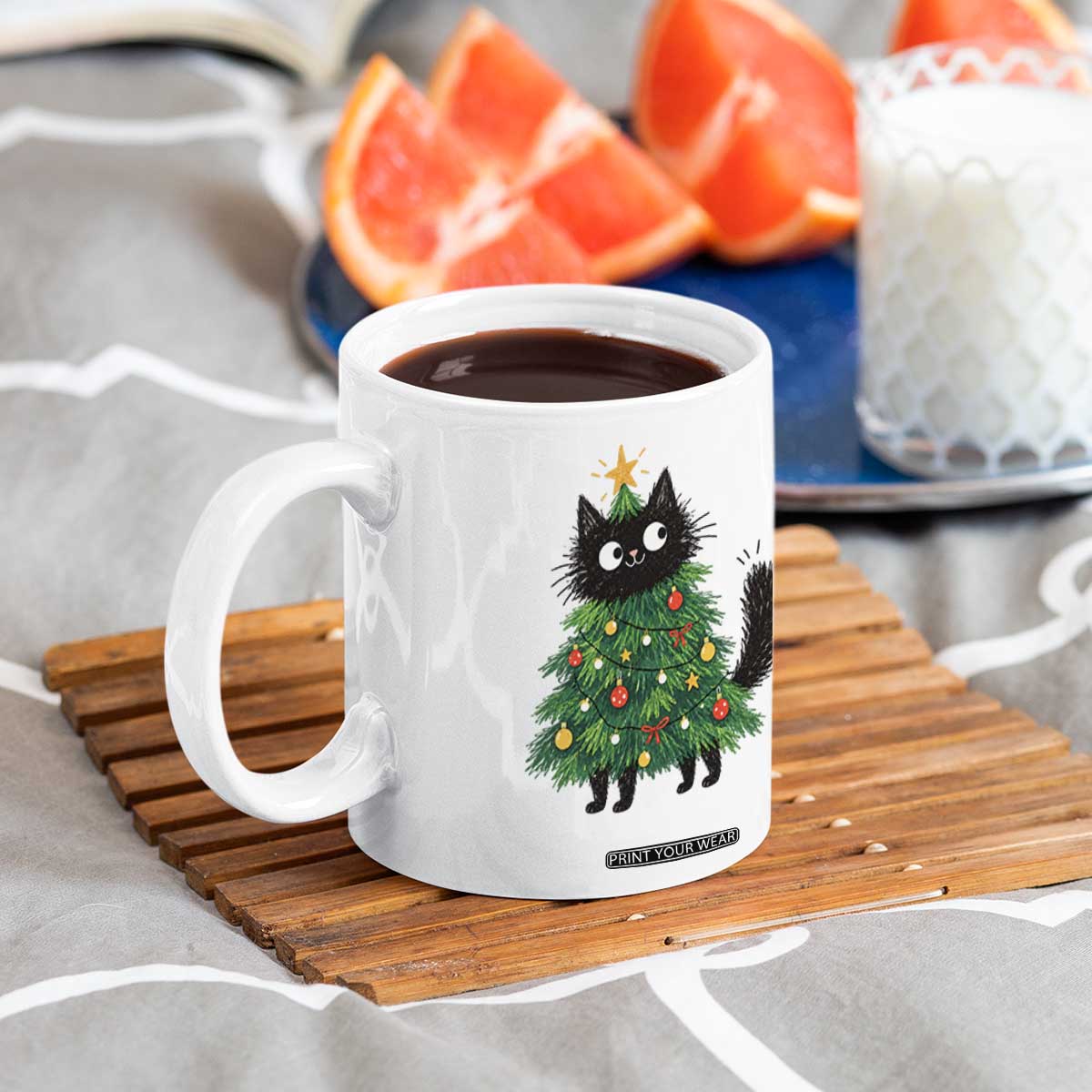 Funny Black Cat Christmas Tree Coffee Mug Holiday Kitten Cat Lover Graphic TS10