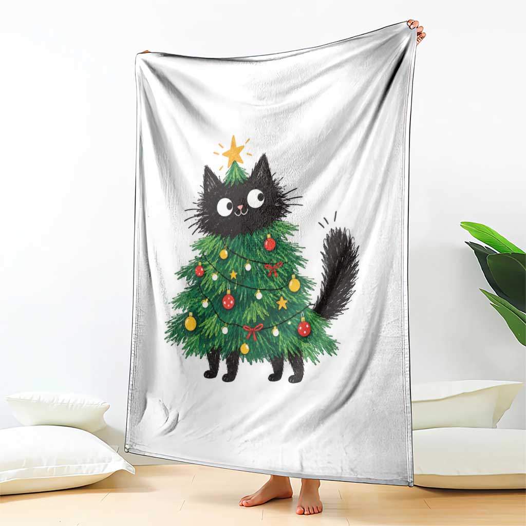 Funny Black Cat Christmas Tree Throw Blanket Holiday Kitten Cat Lover Graphic TS10
