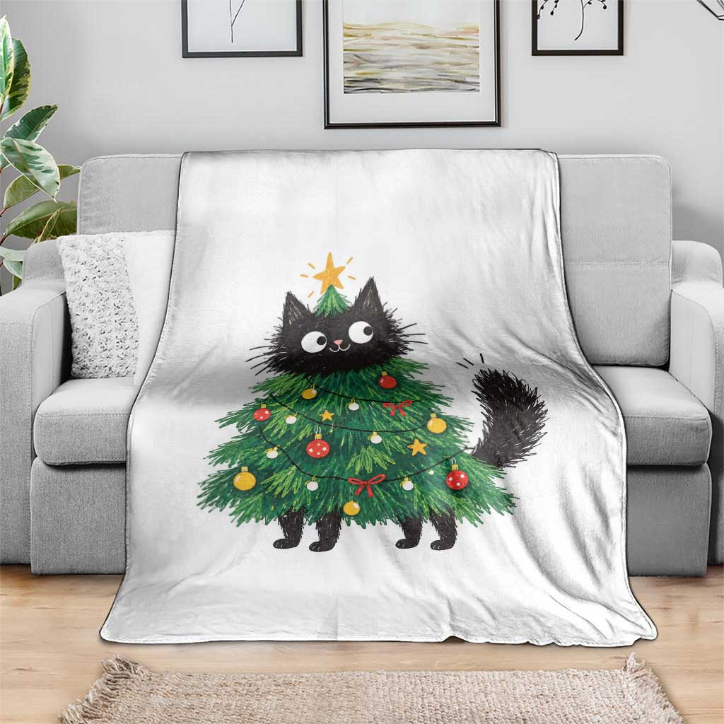 Funny Black Cat Christmas Tree Throw Blanket Holiday Kitten Cat Lover Graphic TS10