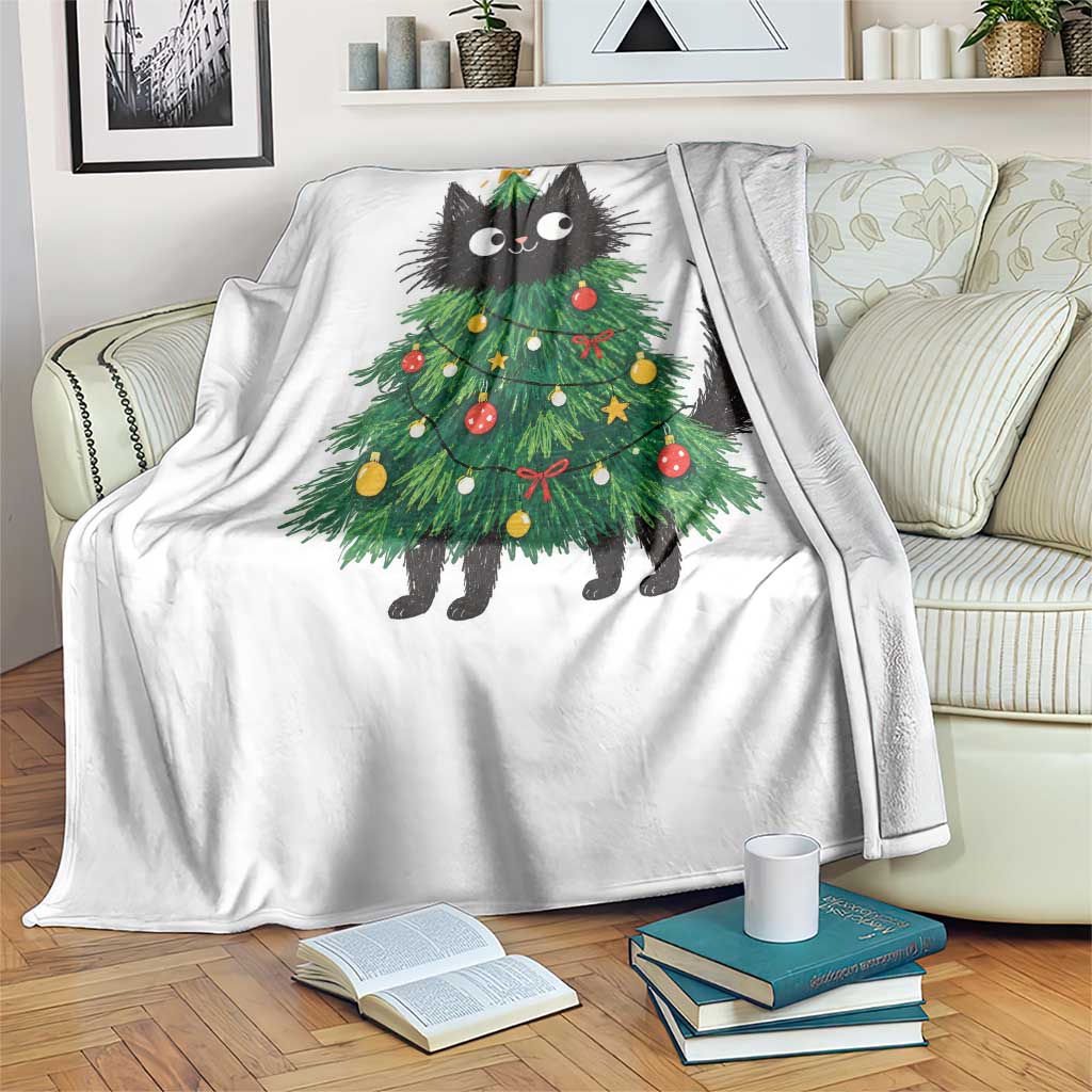 Funny Black Cat Christmas Tree Throw Blanket Holiday Kitten Cat Lover Graphic TS10