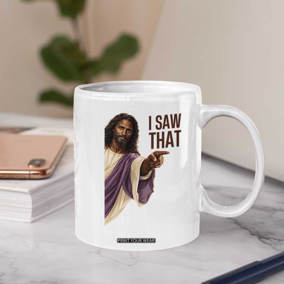 Funny Black Jesus Christian Coffee Mug I Saw That Pointing Finger TS12