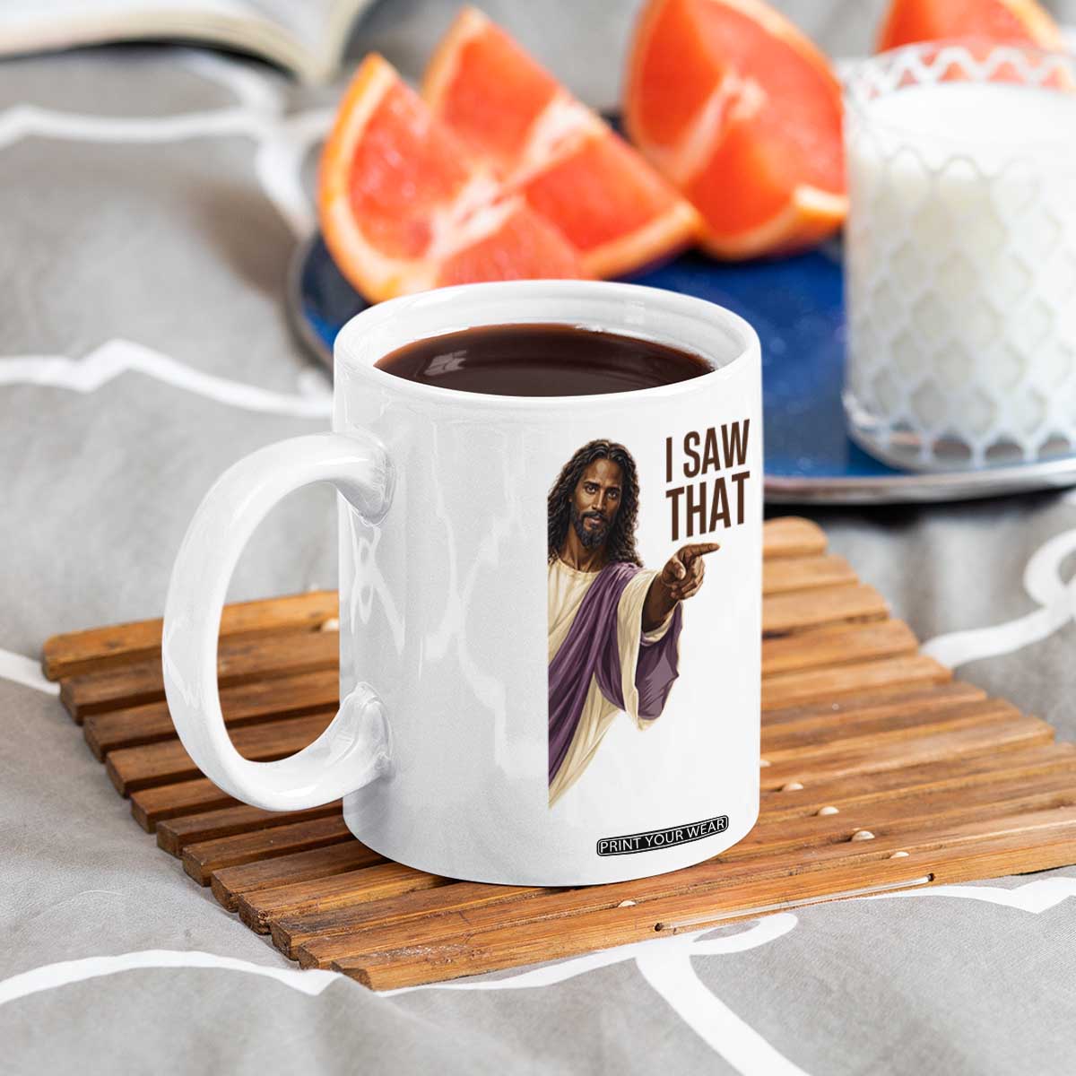 Funny Black Jesus Christian Coffee Mug I Saw That Pointing Finger TS12