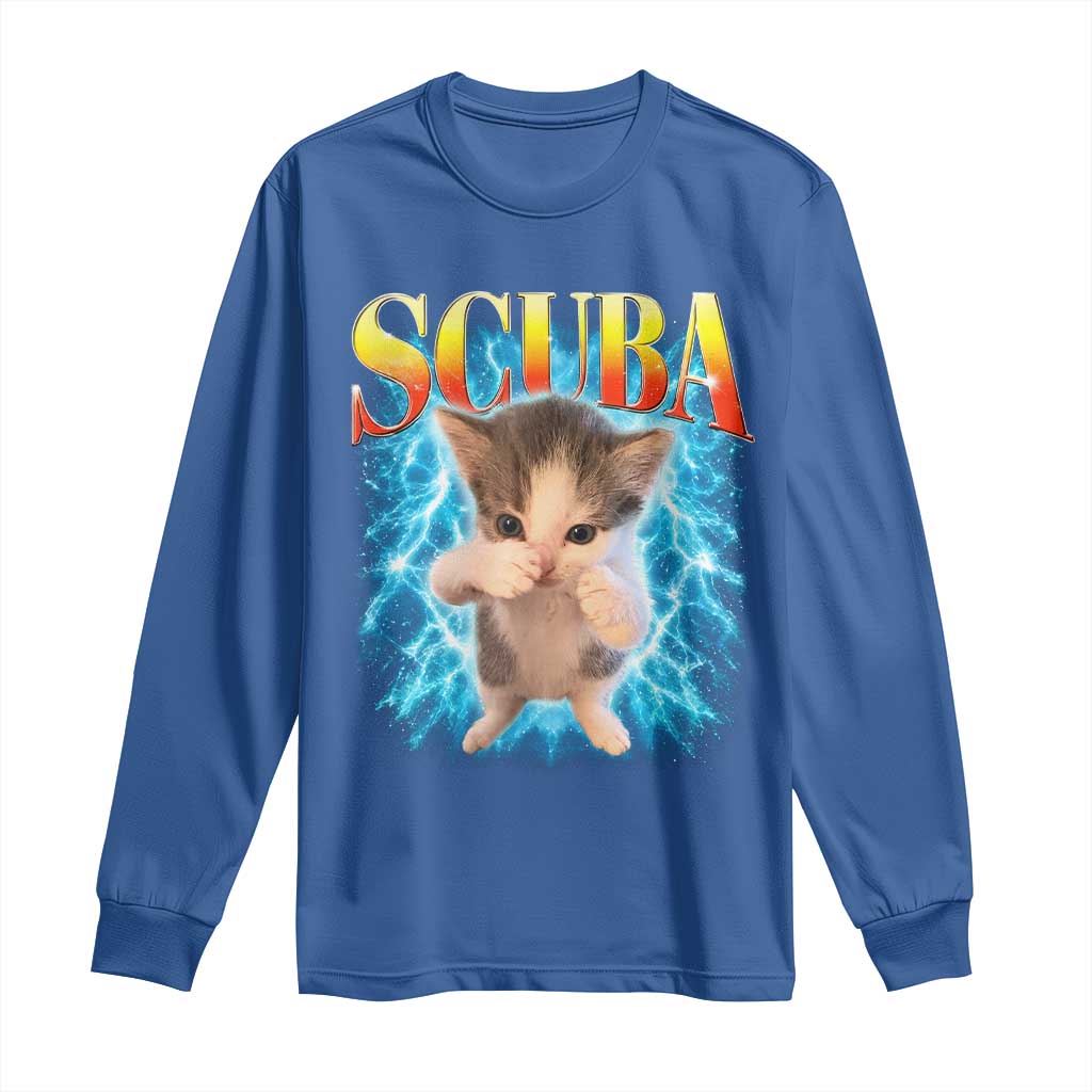 Funny Cat Scuba Dancing Meme 90s Retro Bootleg Graphic Long Sleeve Shirt TS10