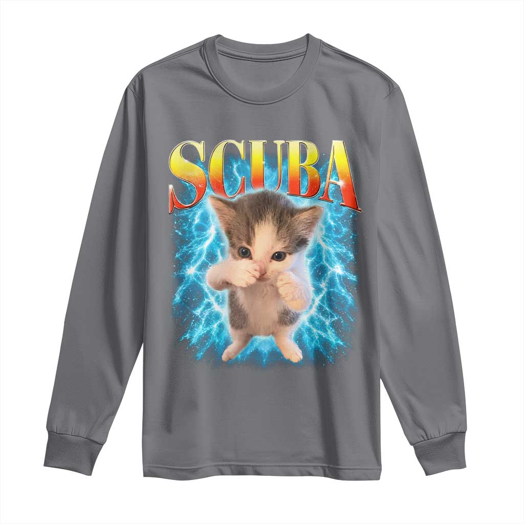 Funny Cat Scuba Dancing Meme 90s Retro Bootleg Graphic Long Sleeve Shirt TS10