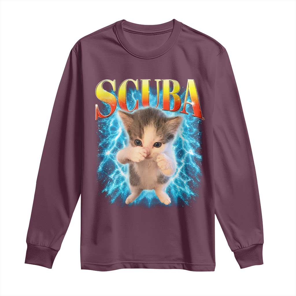 Funny Cat Scuba Dancing Meme 90s Retro Bootleg Graphic Long Sleeve Shirt TS10