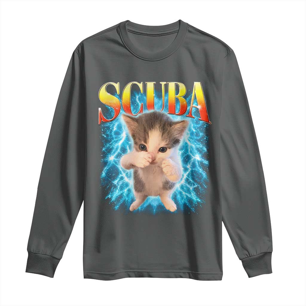 Funny Cat Scuba Dancing Meme 90s Retro Bootleg Graphic Long Sleeve Shirt TS10