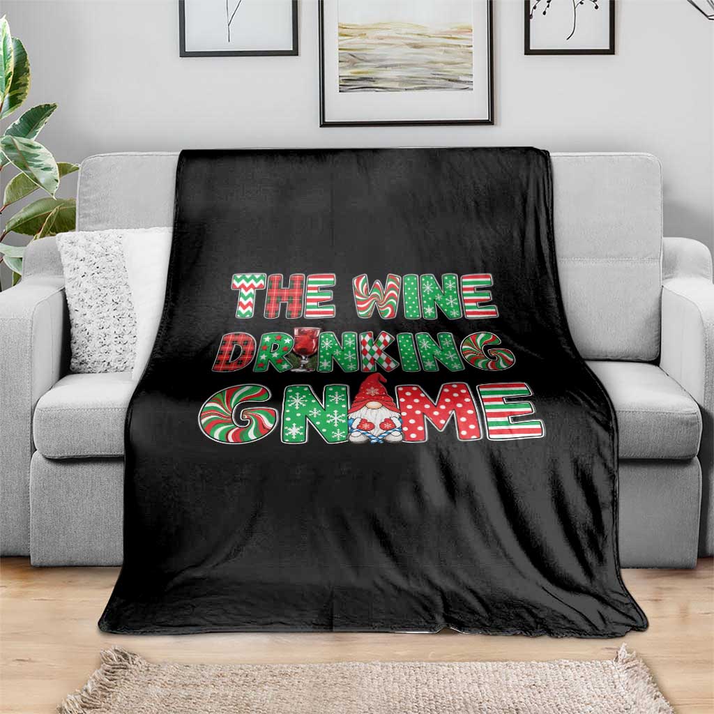 Funny Christmas Party Humor Throw Blanket The Wine Drinking Gnome TS12