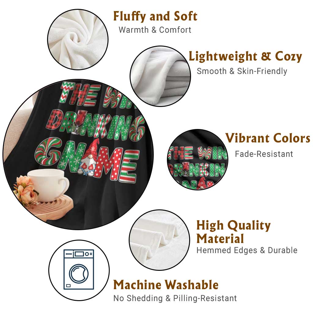 Funny Christmas Party Humor Throw Blanket The Wine Drinking Gnome TS12
