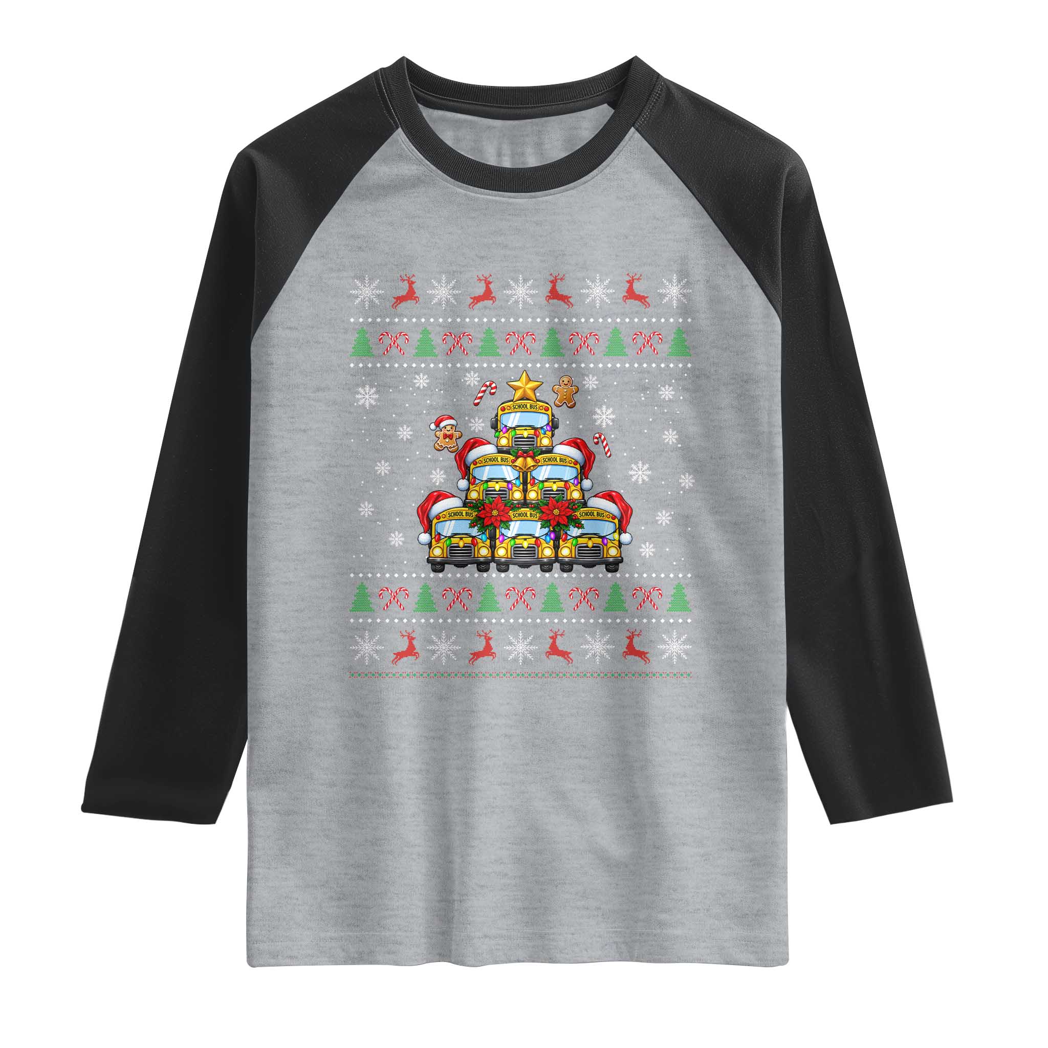 Funny Christmas Tree School Bus Driver Raglan Shirt Holiday Transportation Gift TS12