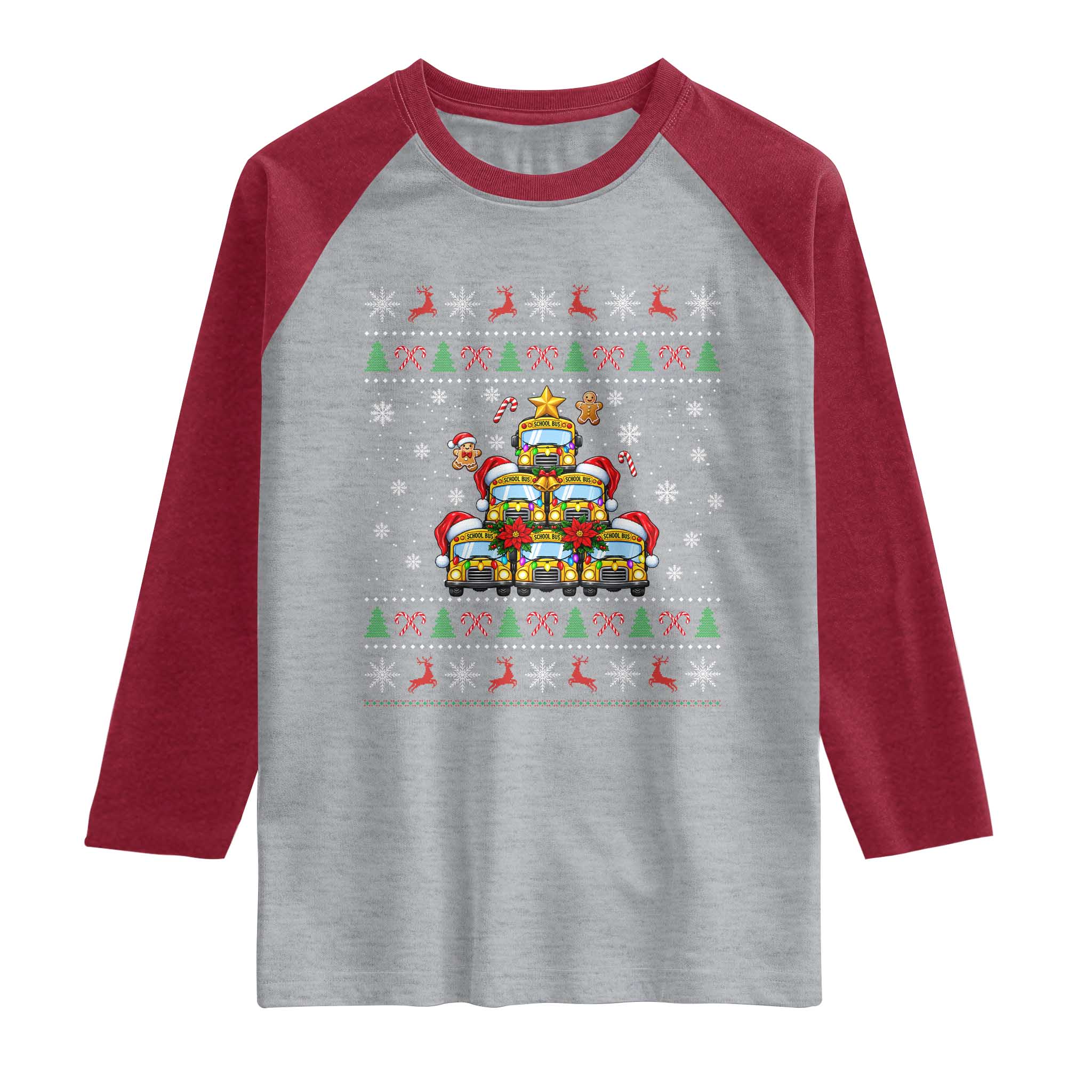 Funny Christmas Tree School Bus Driver Raglan Shirt Holiday Transportation Gift TS12