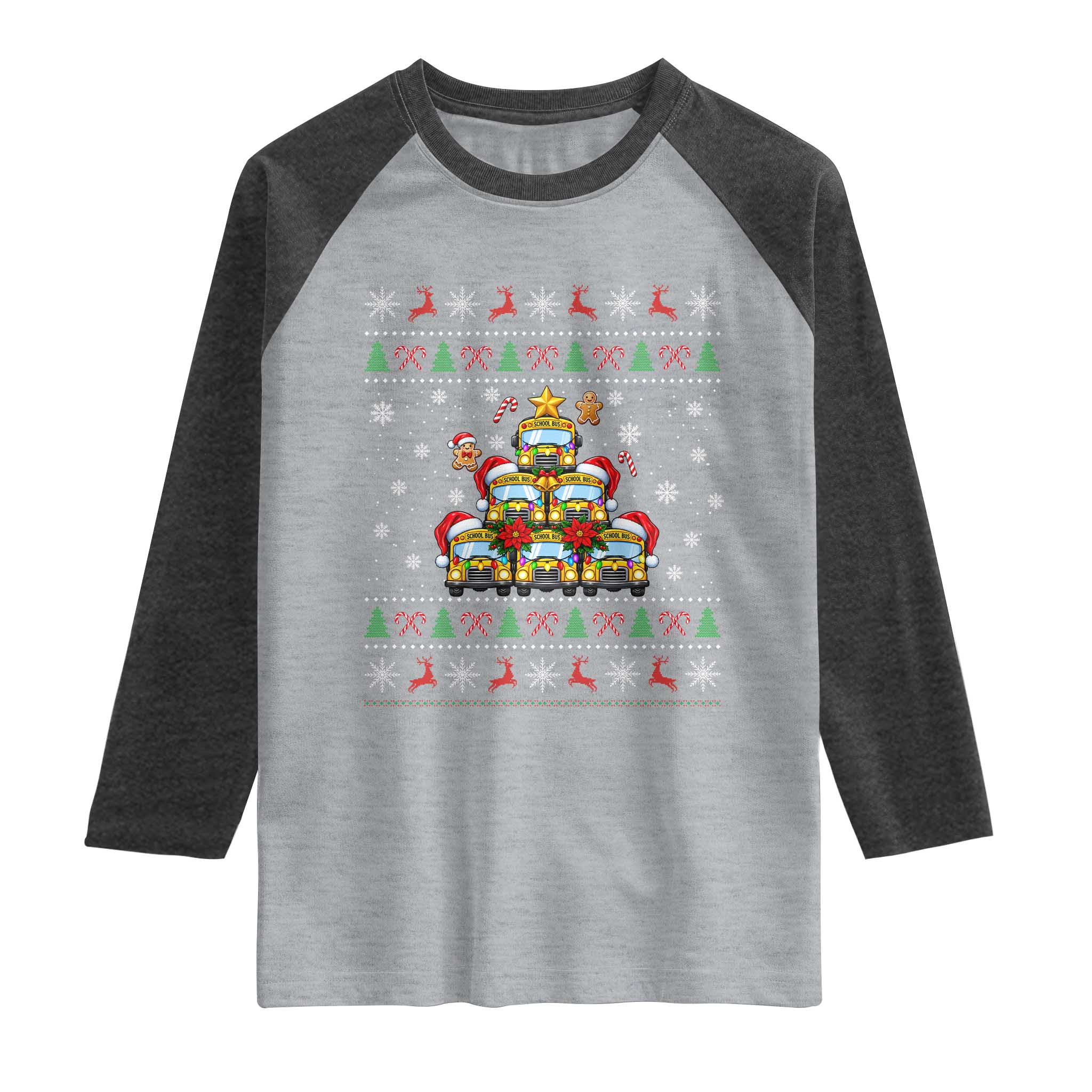 Funny Christmas Tree School Bus Driver Raglan Shirt Holiday Transportation Gift TS12
