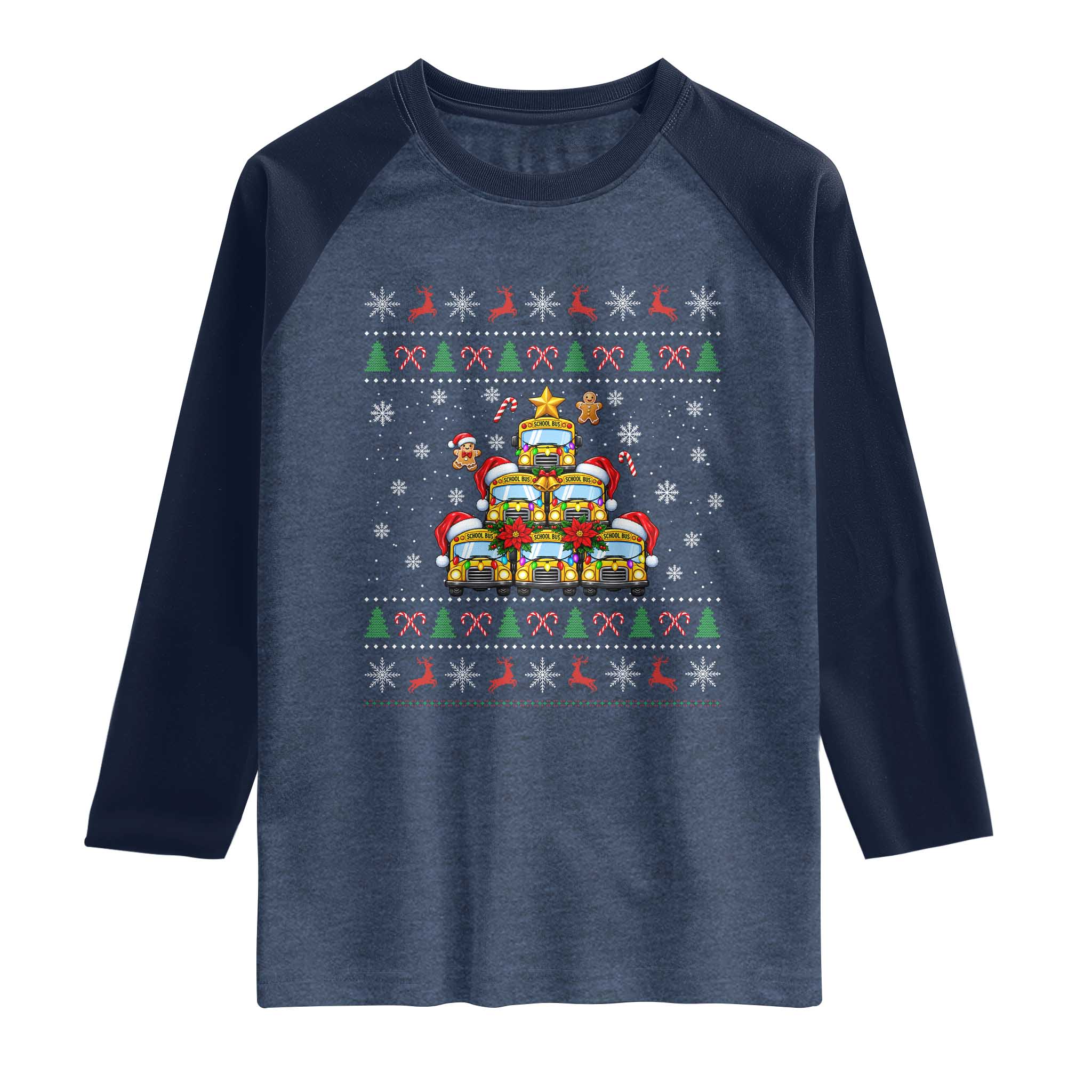 Funny Christmas Tree School Bus Driver Raglan Shirt Holiday Transportation Gift TS12