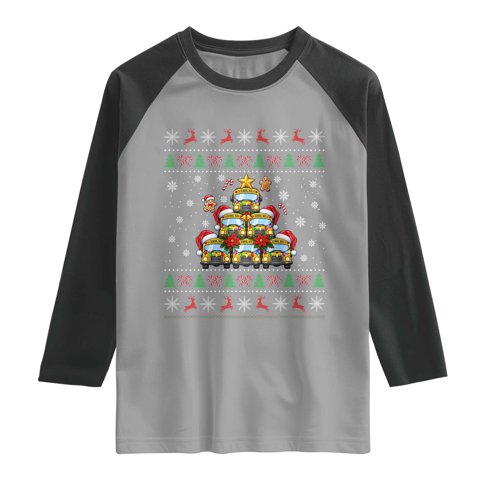 Funny Christmas Tree School Bus Driver Raglan Shirt Holiday Transportation Gift TS12