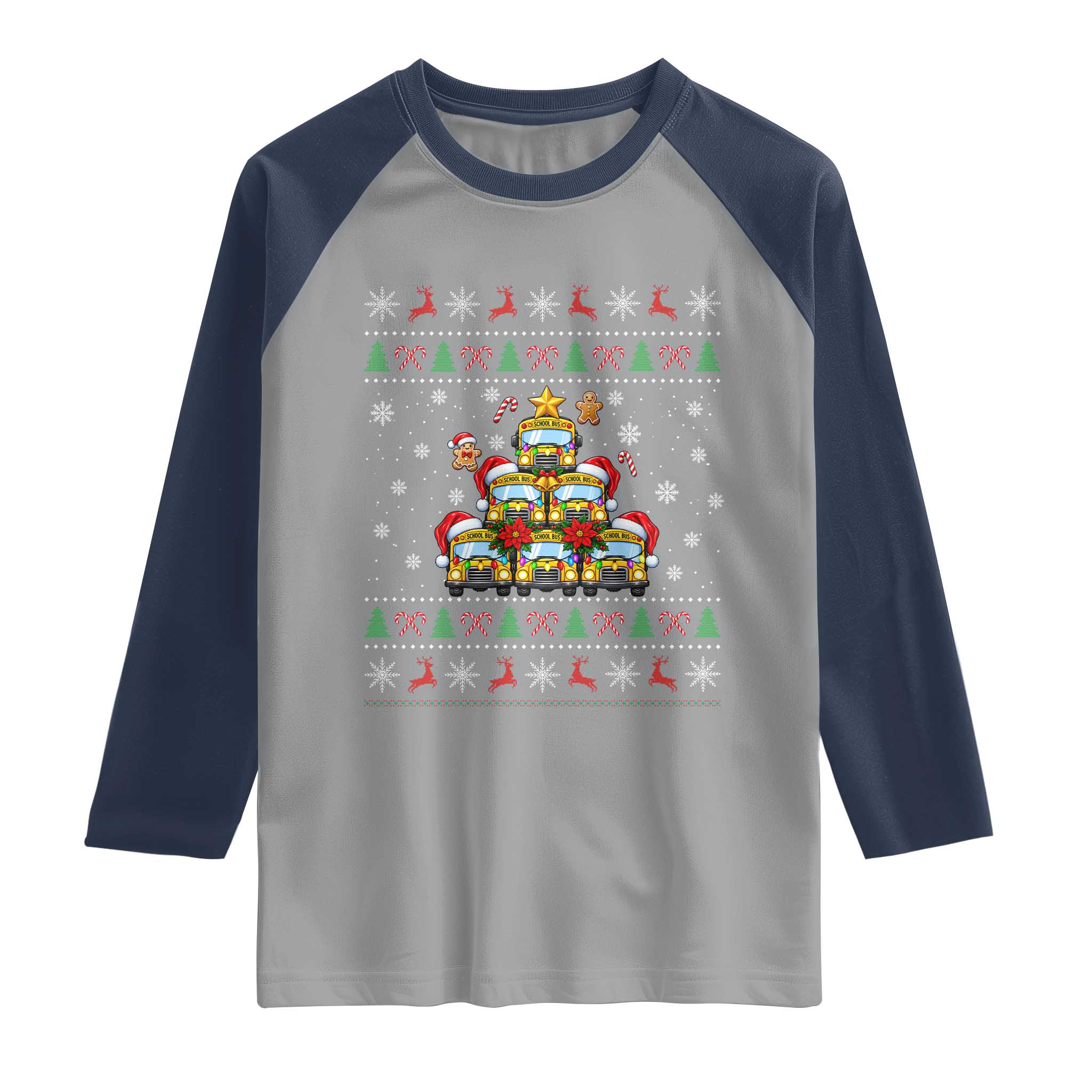 Funny Christmas Tree School Bus Driver Raglan Shirt Holiday Transportation Gift TS12