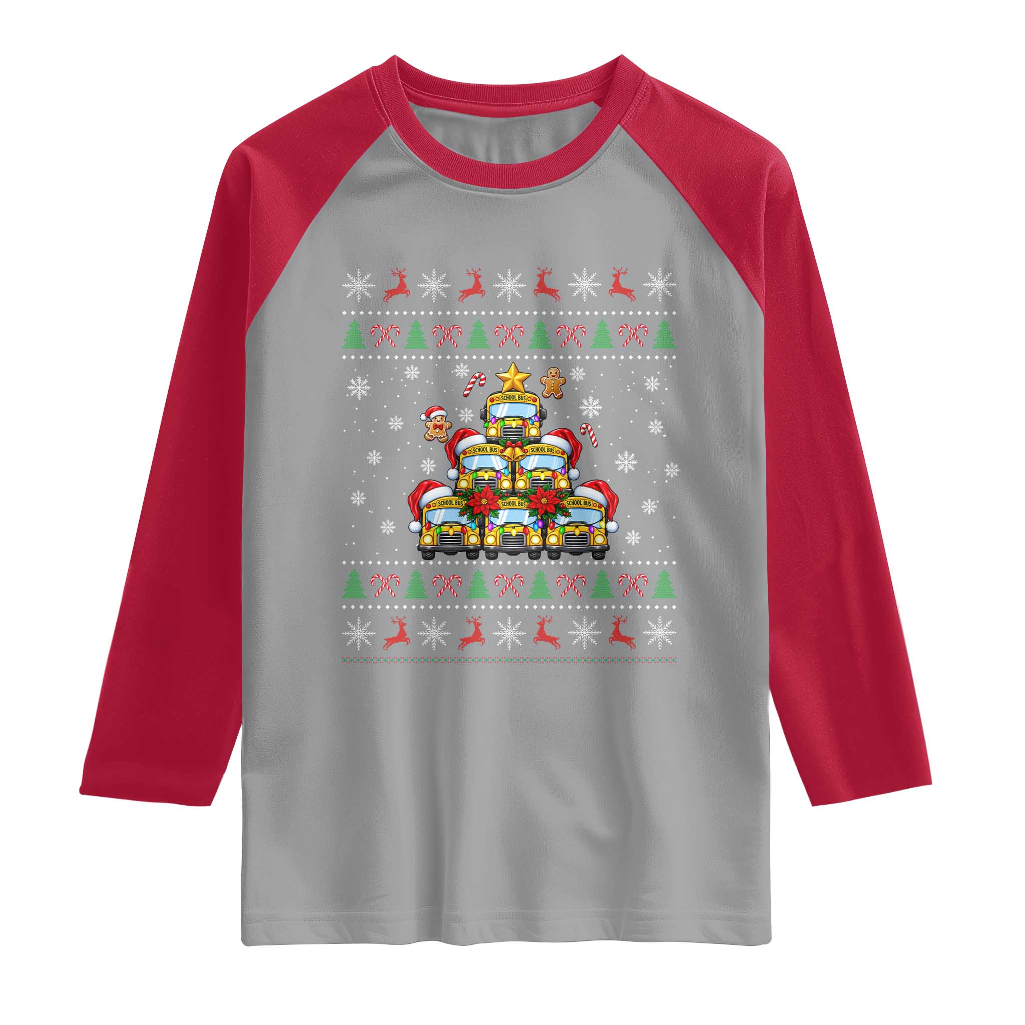 Funny Christmas Tree School Bus Driver Raglan Shirt Holiday Transportation Gift TS12