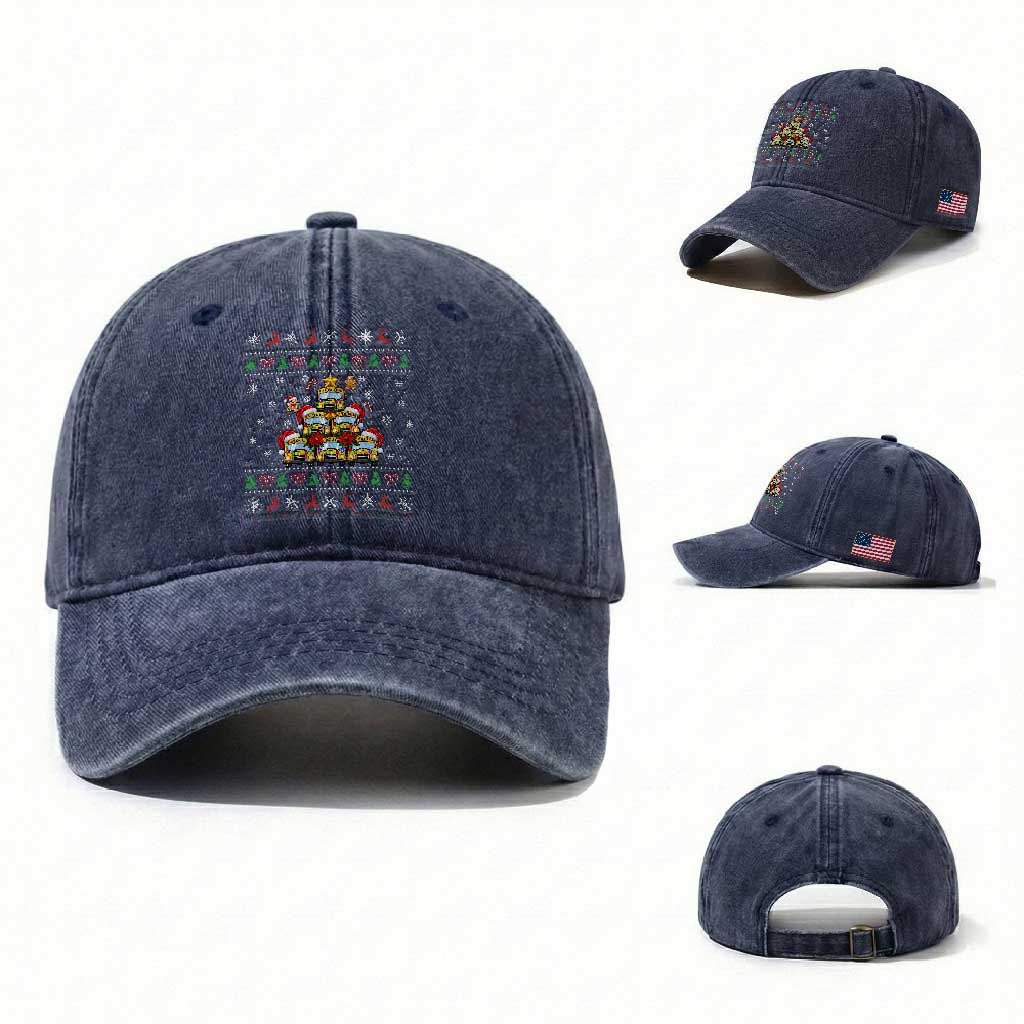 Funny Christmas Tree School Bus Driver Washed Cotton Baseball Cap Holiday Transportation Gift TS12