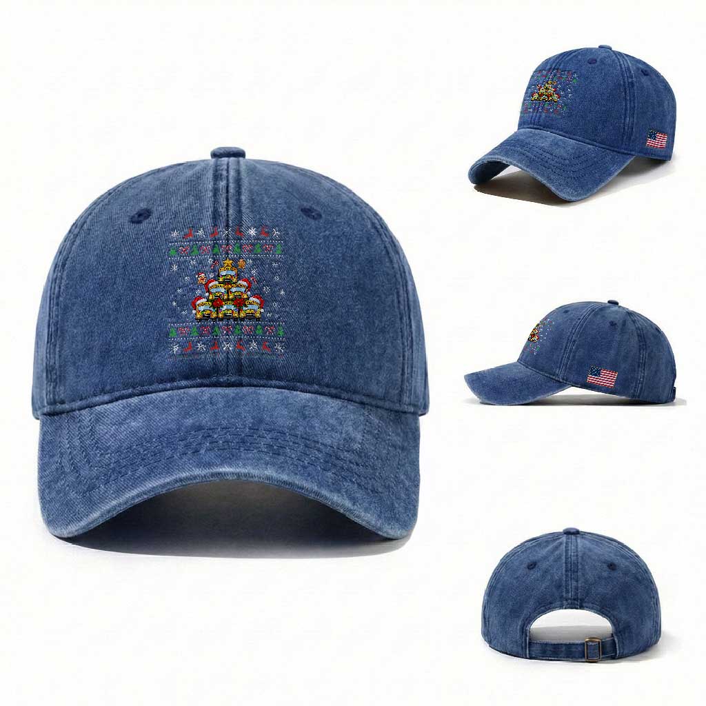 Funny Christmas Tree School Bus Driver Washed Cotton Baseball Cap Holiday Transportation Gift TS12