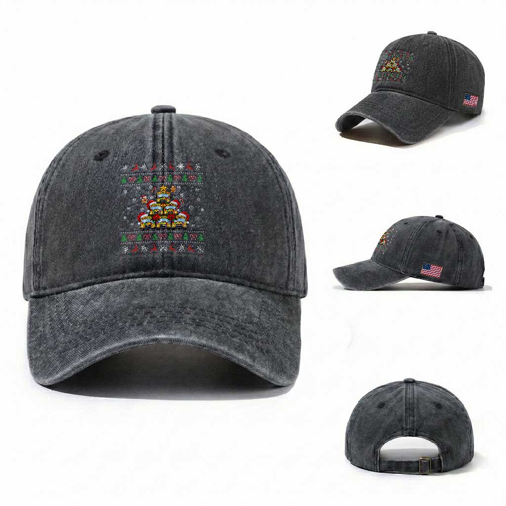 Funny Christmas Tree School Bus Driver Washed Cotton Baseball Cap Holiday Transportation Gift TS12