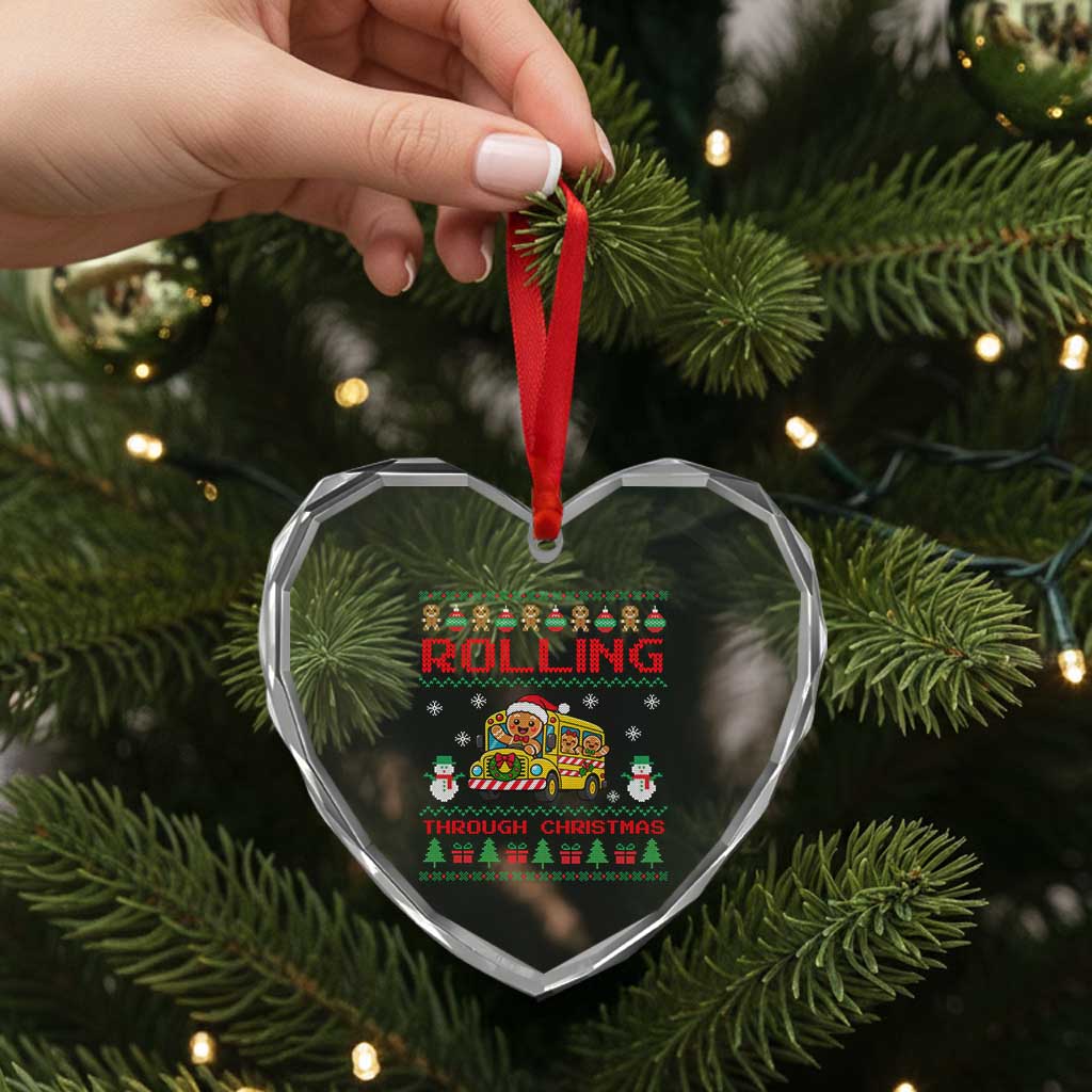 Funny Gingerbread School Bus Driver Crystal Glass Ornament Rolling Through Christmas Gift TS12