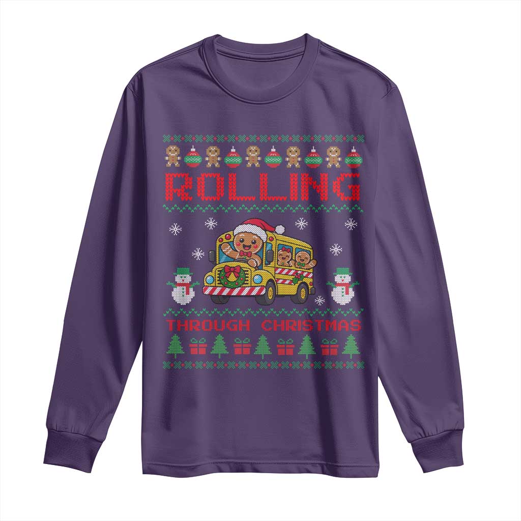 Funny Gingerbread School Bus Driver Long Sleeve Shirt Rolling Through Christmas Gift TS12