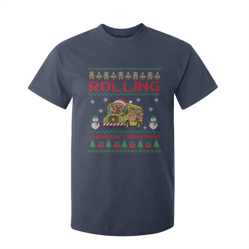 Funny Gingerbread School Bus Driver T Shirt For Kid Rolling Through Christmas Gift TS12