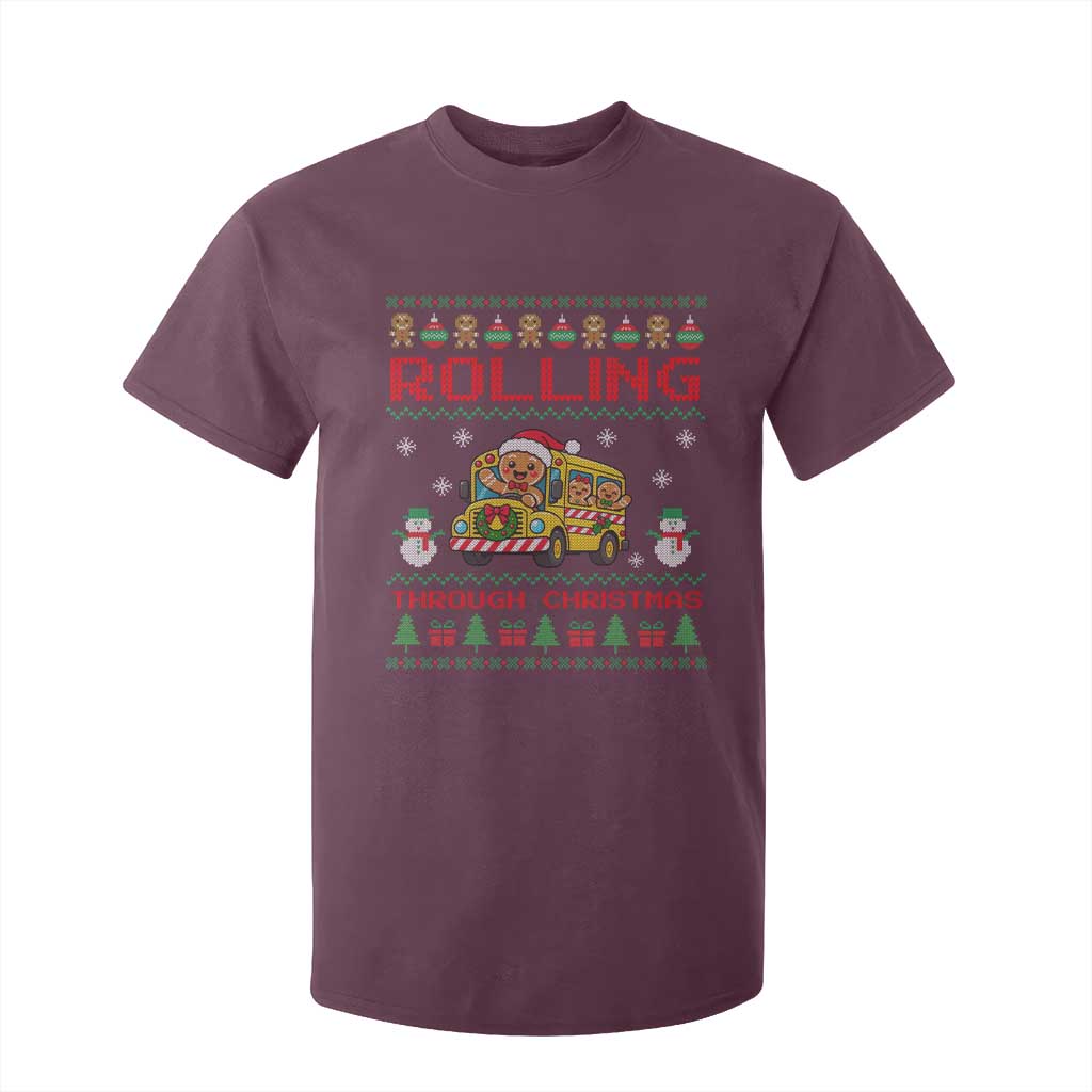Funny Gingerbread School Bus Driver T Shirt For Kid Rolling Through Christmas Gift TS12