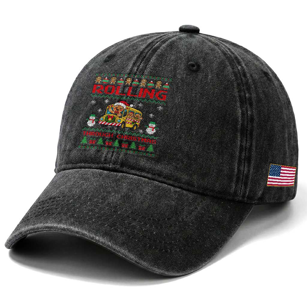 Funny Gingerbread School Bus Driver Washed Cotton Baseball Cap Rolling Through Christmas Gift TS12