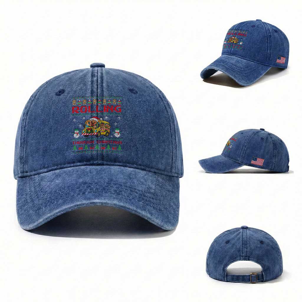 Funny Gingerbread School Bus Driver Washed Cotton Baseball Cap Rolling Through Christmas Gift TS12