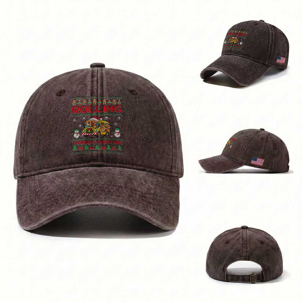Funny Gingerbread School Bus Driver Washed Cotton Baseball Cap Rolling Through Christmas Gift TS12