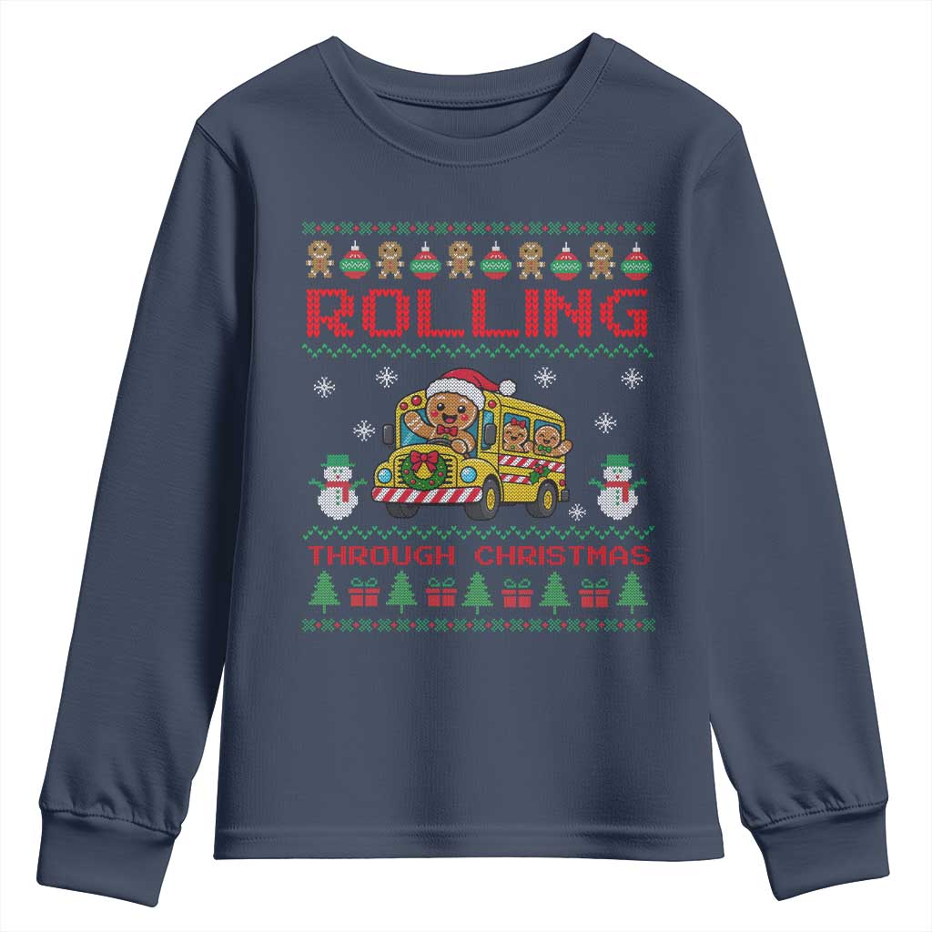 Funny Gingerbread School Bus Driver Youth Sweatshirt Rolling Through Christmas Gift TS12