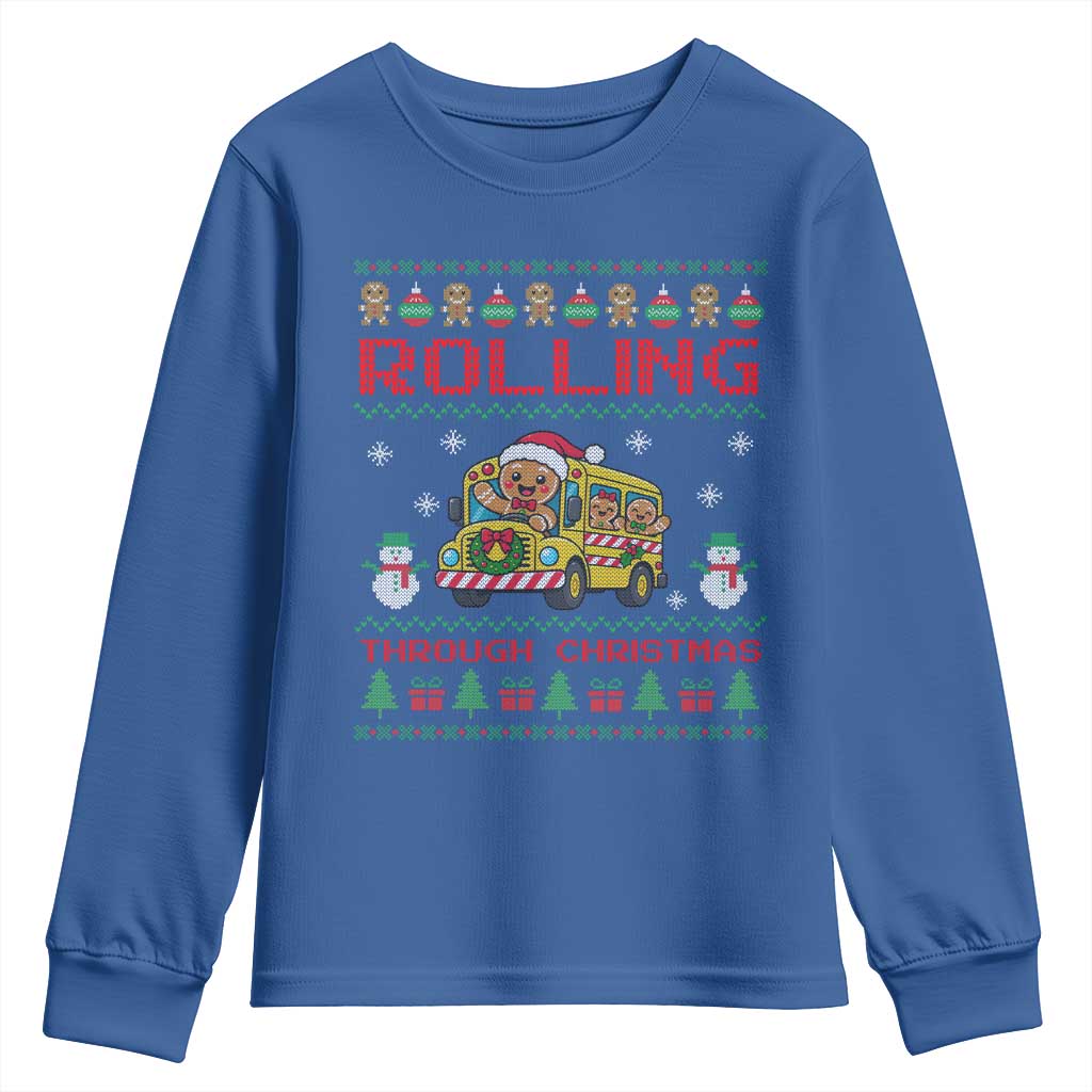 Funny Gingerbread School Bus Driver Youth Sweatshirt Rolling Through Christmas Gift TS12