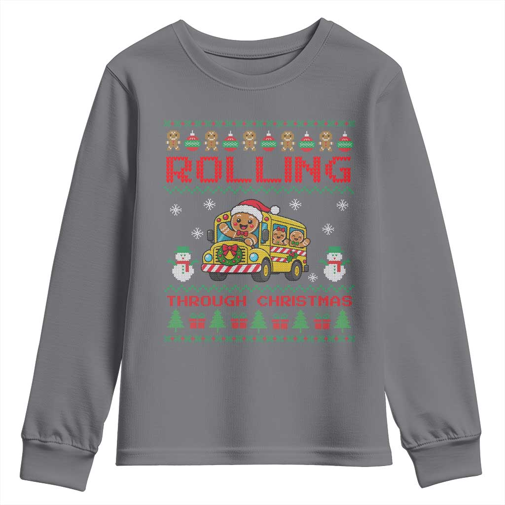 Funny Gingerbread School Bus Driver Youth Sweatshirt Rolling Through Christmas Gift TS12