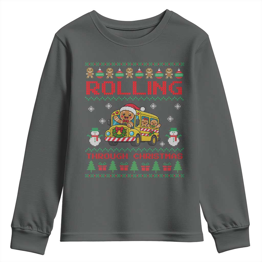 Funny Gingerbread School Bus Driver Youth Sweatshirt Rolling Through Christmas Gift TS12