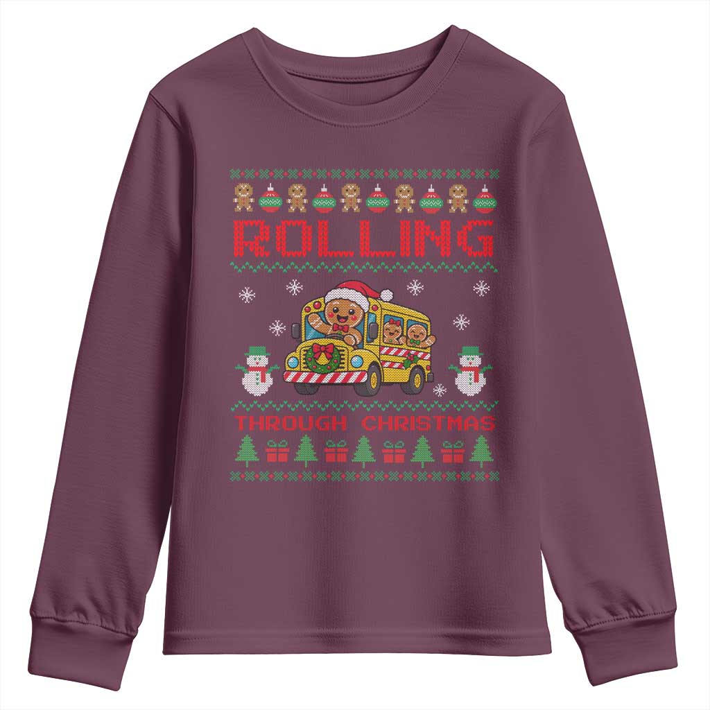 Funny Gingerbread School Bus Driver Youth Sweatshirt Rolling Through Christmas Gift TS12
