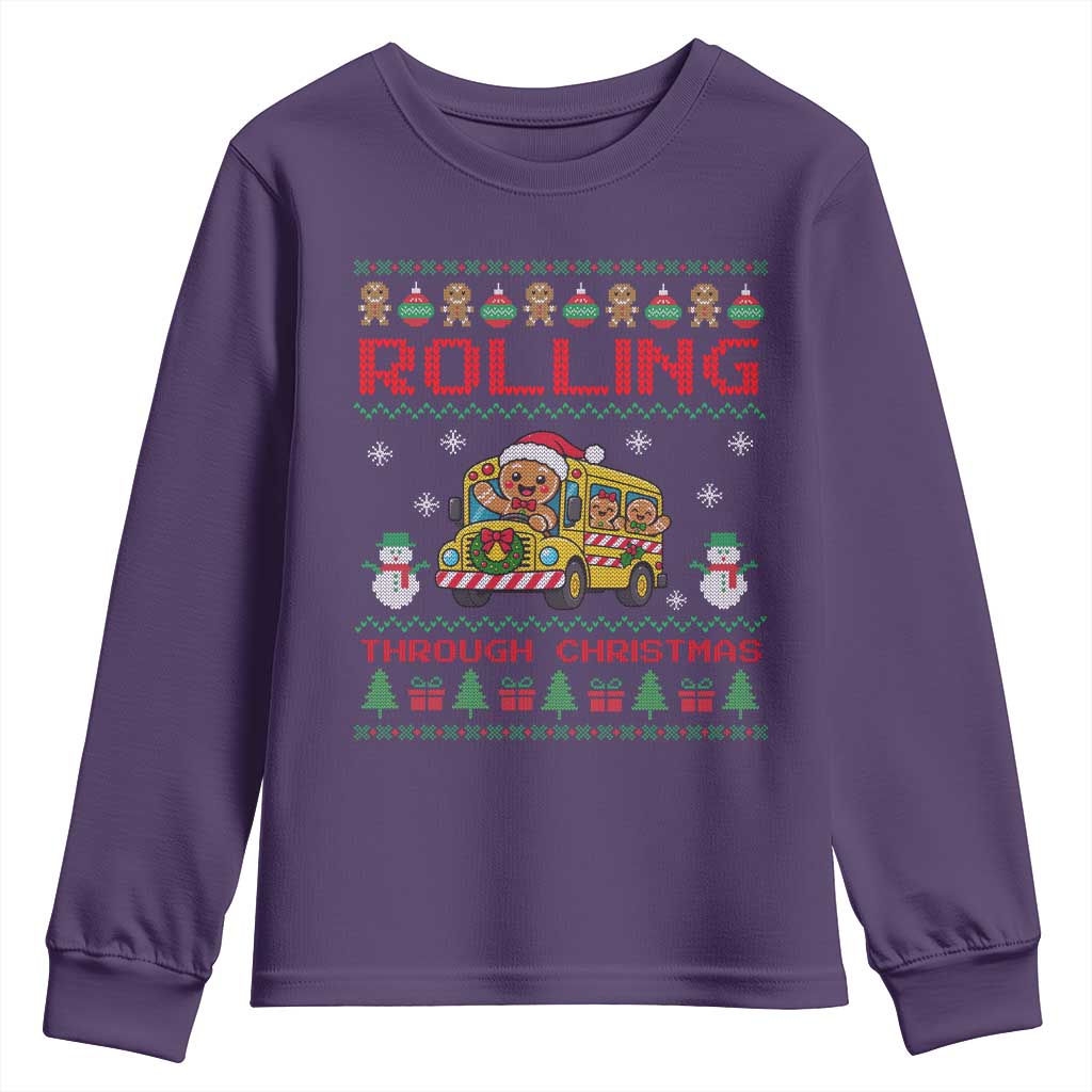 Funny Gingerbread School Bus Driver Youth Sweatshirt Rolling Through Christmas Gift TS12