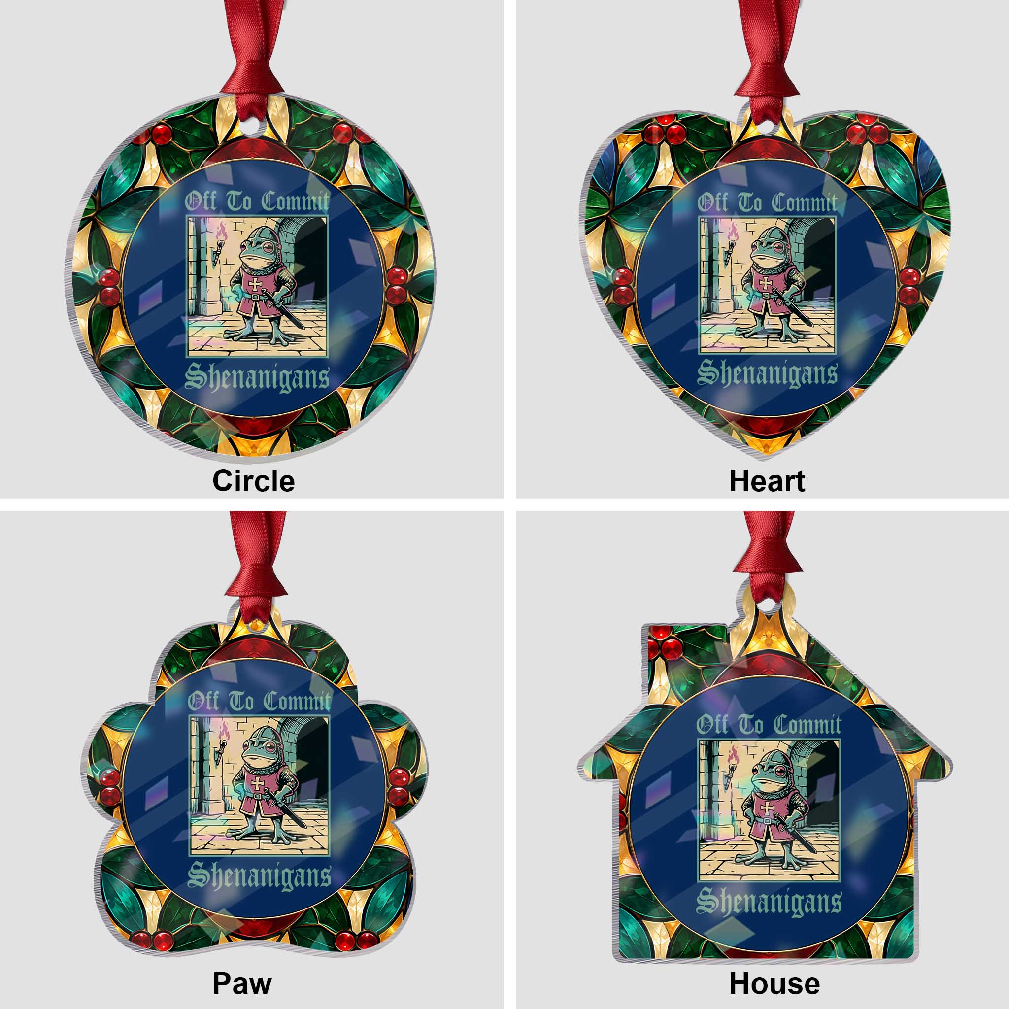 Funny Medieval Frog Knight Fantasy RPG Meme Holographic Acrylic Ornament Off To Commit Shenanigans TS02
